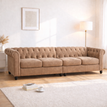 (4 Seater, Mink) Hampton Chesterfield Sofa Set 2 Seater, 3 Seater, Armchair Plush Velvet Couch Tufted Design