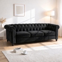 (3 Seater, Black) Hampton Chesterfield Sofa Set 2 Seater, 3 Seater, Armchair Plush Velvet Couch Tufted Design