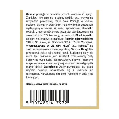 Yango Gurmar GS4 60 Capsules WEIGHT CONTROL 2