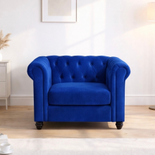 (Armchair, Blue) Hampton Chesterfield Sofa Set 2 Seater, 3 Seater, Armchair Plush Velvet Couch Tufted Design