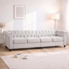 (4 Seater, Light Grey) Hampton Chesterfield Sofa Set 2 Seater, 3 Seater, Armchair Plush Velvet Couch Tufted Design