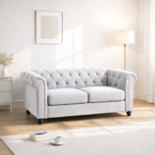(2 Seater, Light Grey) Hampton Chesterfield Sofa Set 2 Seater, 3 Seater, Armchair Plush Velvet Couch Tufted Design