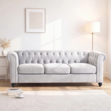 (3 Seater, Light Grey) Hampton Chesterfield Sofa Set 2 Seater, 3 Seater, Armchair Plush Velvet Couch Tufted Design