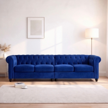 (4 Seater, Blue) Hampton Chesterfield Sofa Set 2 Seater, 3 Seater, Armchair Plush Velvet Couch Tufted Design