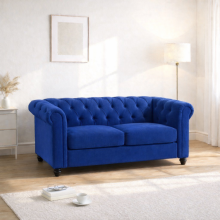 (2 Seater, Blue) Hampton Chesterfield Sofa Set 2 Seater, 3 Seater, Armchair Plush Velvet Couch Tufted Design