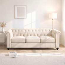 (3 Seater, Cream) Hampton Chesterfield Sofa Set 2 Seater, 3 Seater, Armchair Plush Velvet Couch Tufted Design
