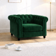 (Armchair, Green) Hampton Chesterfield Sofa Set 2 Seater, 3 Seater, Armchair Plush Velvet Couch Tufted Design
