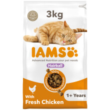 IAMS Hairball Complete Dry Cat Food Chicken 3kg - Significantly Reduces Hairball Formation