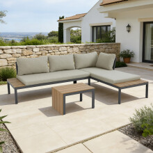 (Beige) TAMPA GARDEN CORNER SOFA OUTDOOR SOFA SET with TABLE