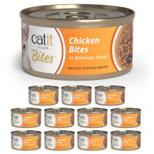 Catit Cuisine Bites, Chicken Bites in Gravy, Grain Free Wet Cat Food for Adult Cats, High Meat Tinned Cat Food in Gravy 12 pack