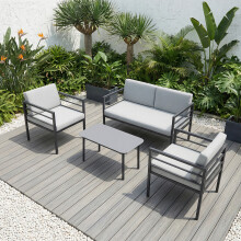 (Grey, without cover) RHODES GARDEN SOFA SET 4 SEATER OUTDOOR GARDEN FURNITURE SET with GLASS TABLE