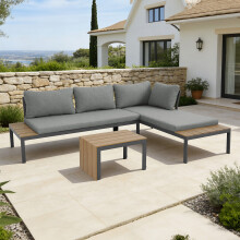 (Grey) TAMPA GARDEN CORNER SOFA OUTDOOR SOFA SET with TABLE