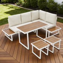 (Beige, without cover) AMALFI GARDEN DINING SET 6 SEATER OUTDOOR CORNER DINING FURNITURE with TABLE