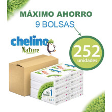 CAJA Ahorro 9 bolsas Chelino Nature Talla 1 (1-3 kg) Hipoalergénicos - 252 Pañales