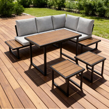 (Grey, with cover) AMALFI GARDEN DINING SET 6 SEATER OUTDOOR CORNER DINING FURNITURE with TABLE