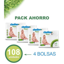 Pack de 4 Pañales Chelino Nature Talla 6 (17-24 kg) Hipoalergénicos - 27 unidades