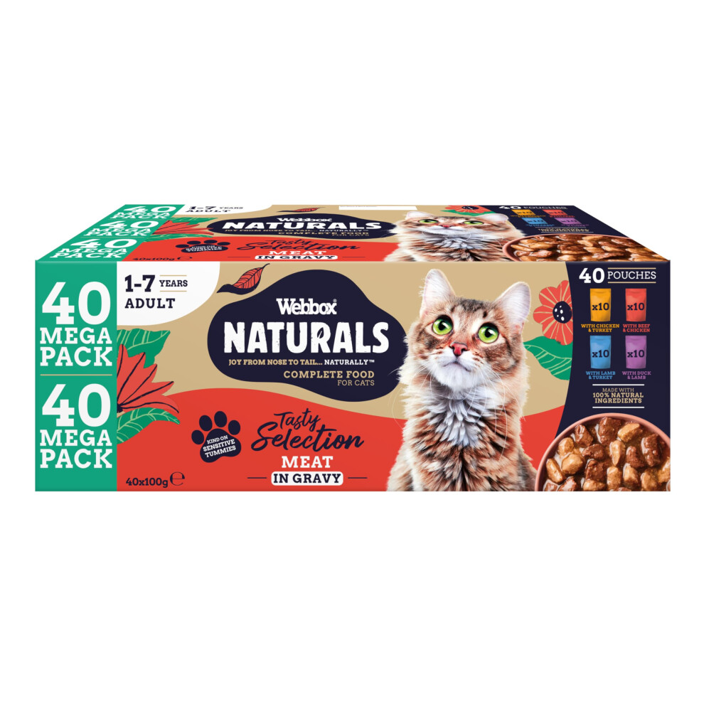 Photos - Bird Food Webbox Naturals Complete Adult Wet Cat Food, 40 x Meat in Gravy Variety Mega Pack - Made with Natural Ingredients and No Nas