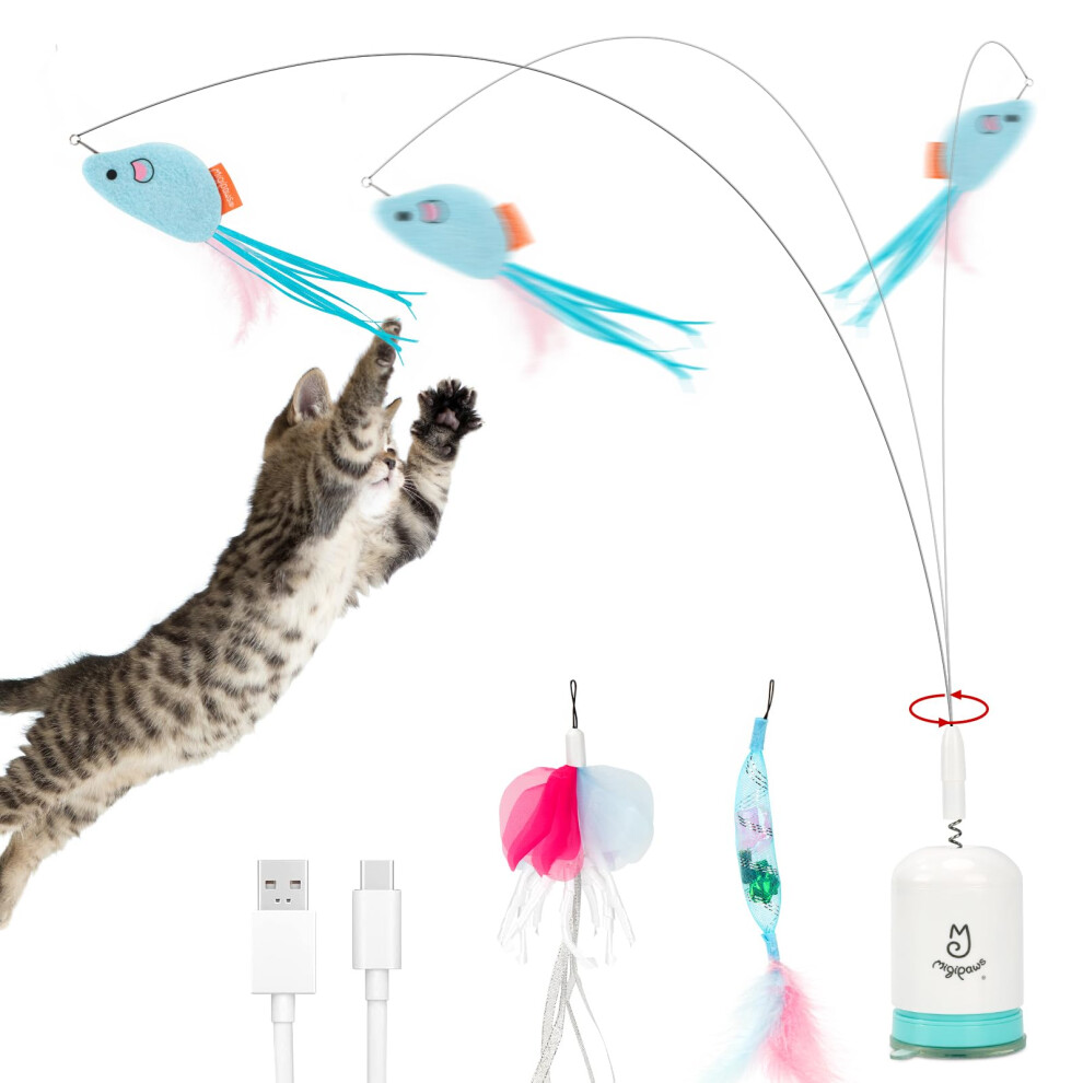 Photos - Bird Food Migipaws Interactive Automatic Cat Teaser Wand Toy with Strong Suction Cup, 70cm Flexible Wire & DIY Bending Design, Recharg