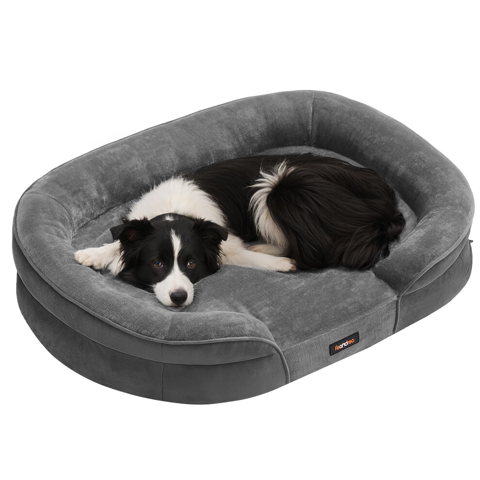 Feandrea Dog Bed, Large Orthopaedic Dog Sofa Bed, 91 X 68 X 18 Cm, Egg Crate Foam, Waterproof Liner, Raised Edges, Removable And Washable Cover, Non