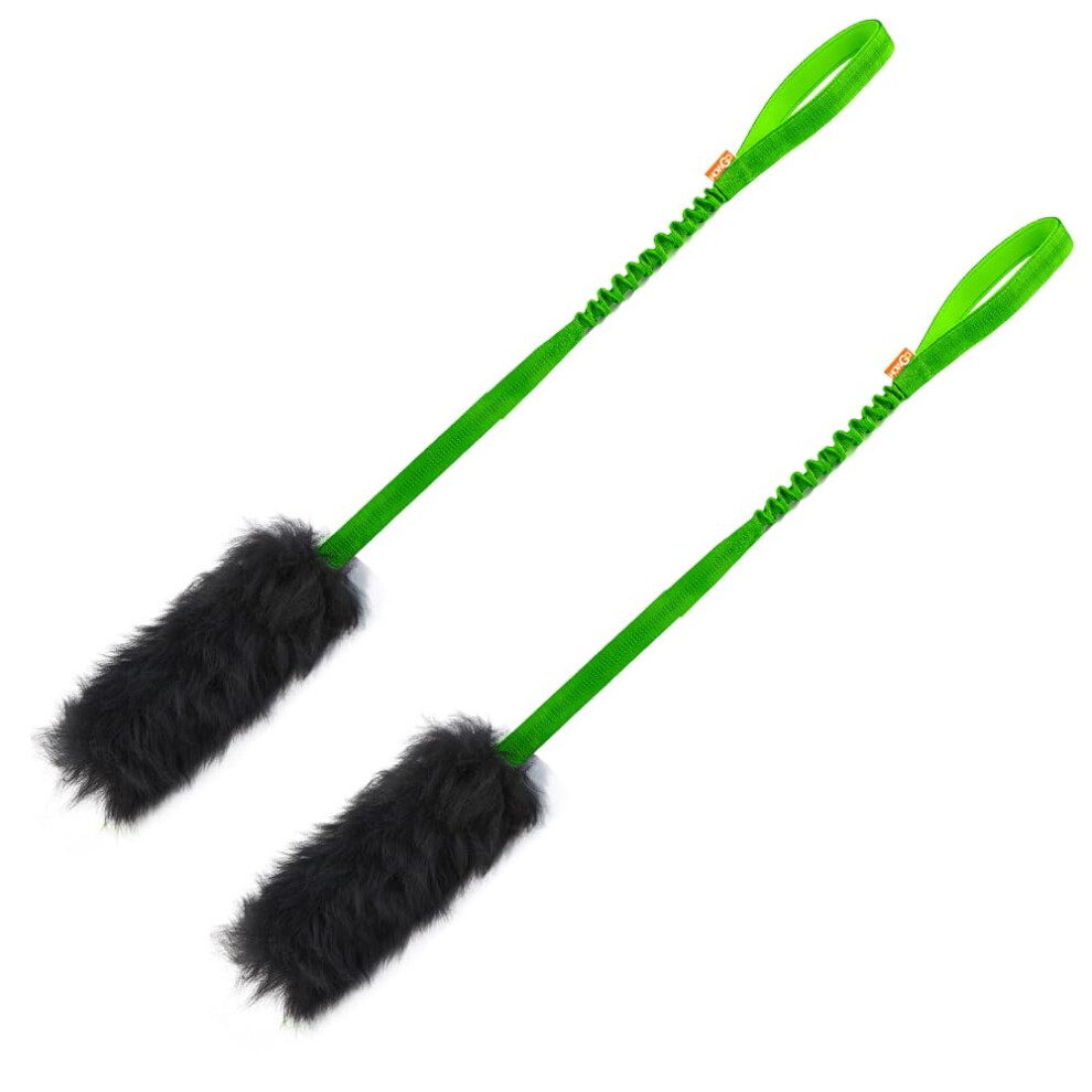 Howgo Dog Rope Toy,Dog Bungee Chaser 100% Sheepskin,Sheep Smell Tug Toy For All Breeds (Green, Long (W/O Ball) 2Pack) 5006210301116