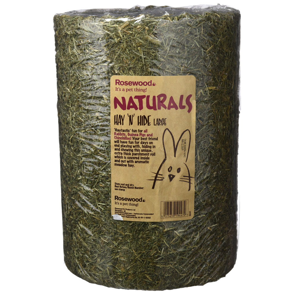Rosewood Naturals Hay ‘N’ Hide Roll, Small Animal Edible Play Tunnel, Toy & Hay Hideout, For Rabbits, Guinea Pigs And Chinchillas, Large
