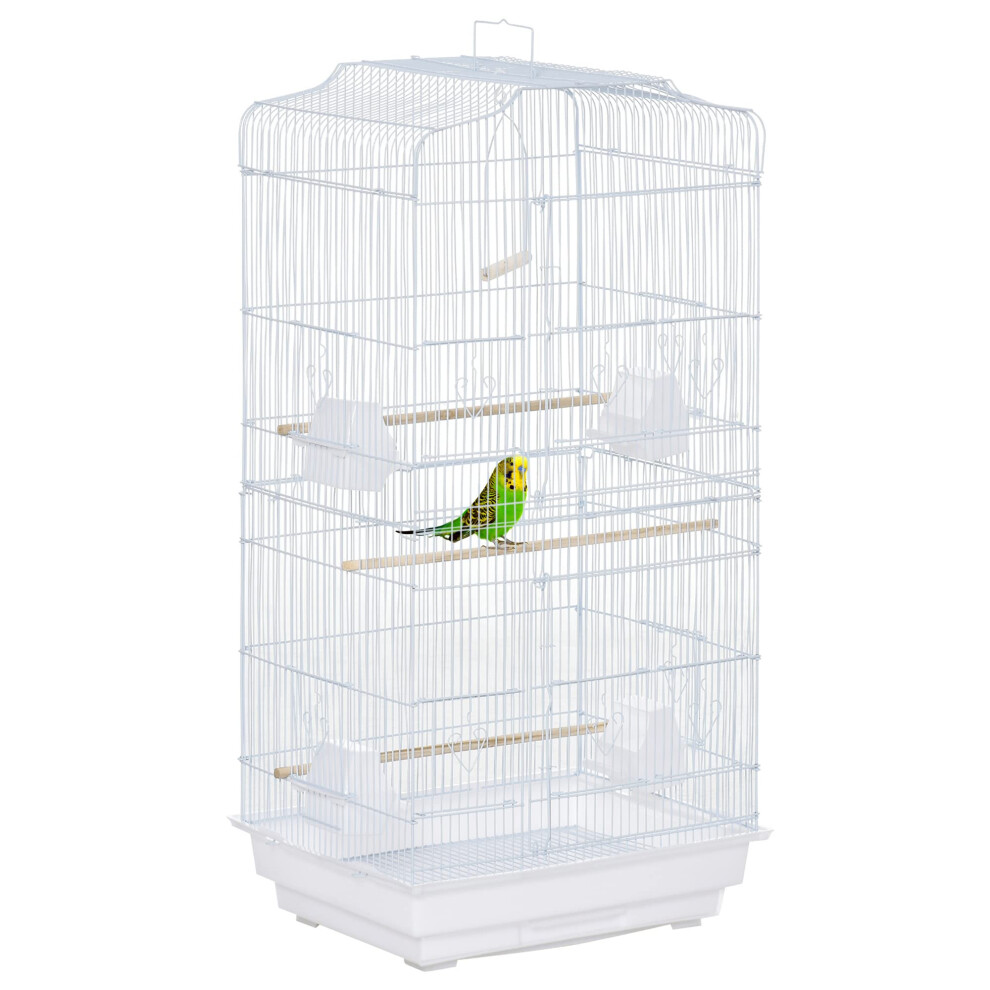 Pawhut Bird Cage With Perches, Food Bowls, Swing, Parrot Cage For Budgie, Parakeet, Small Bird, 46.5 X 35.5 X 92Cm, White
