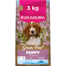 Eukanuba Grain Free Ocean Fish - Complete Dry Puppy Food - For Small & Medium Breed Dogs 3KG