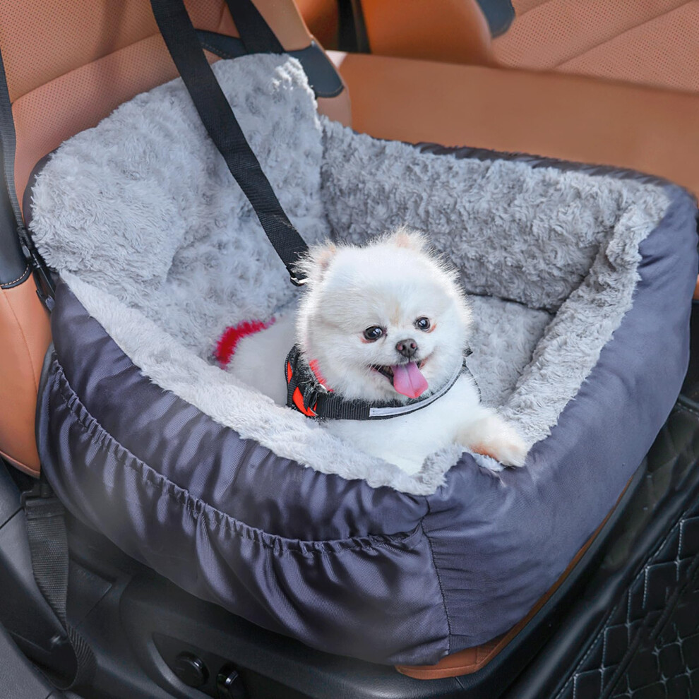 Oiilores Dog Car Seat For Small Dogs, Washable Pet Booster Seats With Clip-On Safety Leash, Comfy Deluxe Plush Carseat With Storage Pockets,