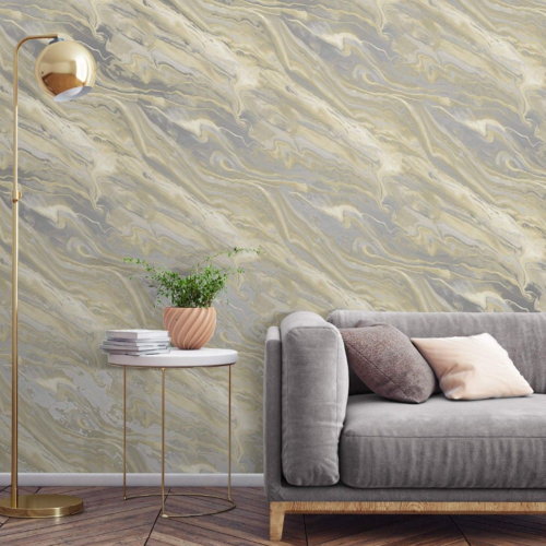 Grandeco Neutral Grey Marble Effect Wallpaper Feature Wall