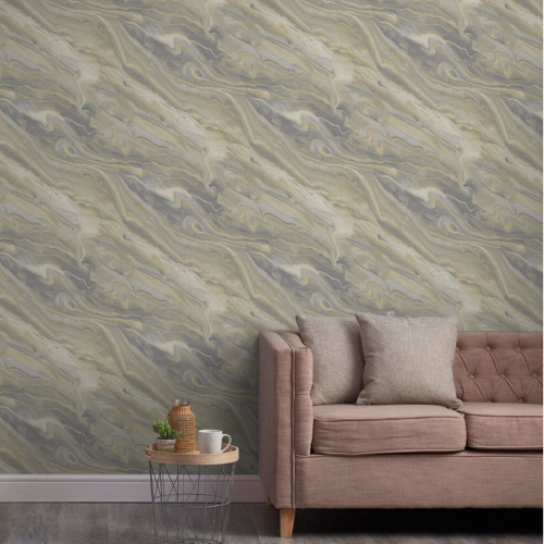 Grandeco Neutral Grey Marble Effect Wallpaper Feature Wall 2