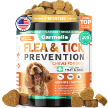 Carmelie Flea and Tick Chewables for Dogs - 200 Chews Natural Dog Flea and Tick Support, Oral Flea Supplement for All Dogs, Supports Healthy Skin & C
