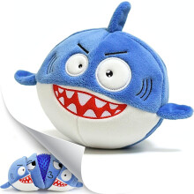 3 in 1 Squeaky Soft Plush Durable Dog Chew Toy for Aggressive Chewers, No Stuffing Interactive Tough Rip & Reveal Crinkle Blue Shark Ball in Gift Box