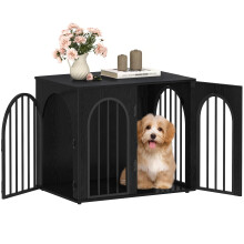 Hzuaneri Dog Crate Furniture, 68 cm Wooden Dog Crate, Indoor Kennel for Small Dogs, End Side Table Animal Crates, Anti-Chew, Anti-Escape, Arched Door