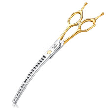 JASON 7.5 Inch Curved Chunker Scissors for Dog 19 Teeth Professional Downward Curved Chunker Shears Japanese 440C Stainless Steel Dog Grooming Scisso