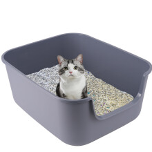 Suhaco High Sided Cat Litter Tray Large Open Top Deep Entry Splash Proof High Sides 49 x 42 x 22 cm Cats Litter Box (Grey)