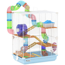 Pawhut 5 Tier Hamster Cage, Gerbil Cage with Tube Exercise Wheels, Tunnel, Water Bottle, Dishes, Light Blue, 58H x 46L x 30Wcm