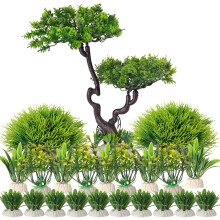 BEGONDIS 25Pcs Artificial Aquarium Plants Tree Set, Plastic Fake Aquatic Plants for Fish Tank Decorations