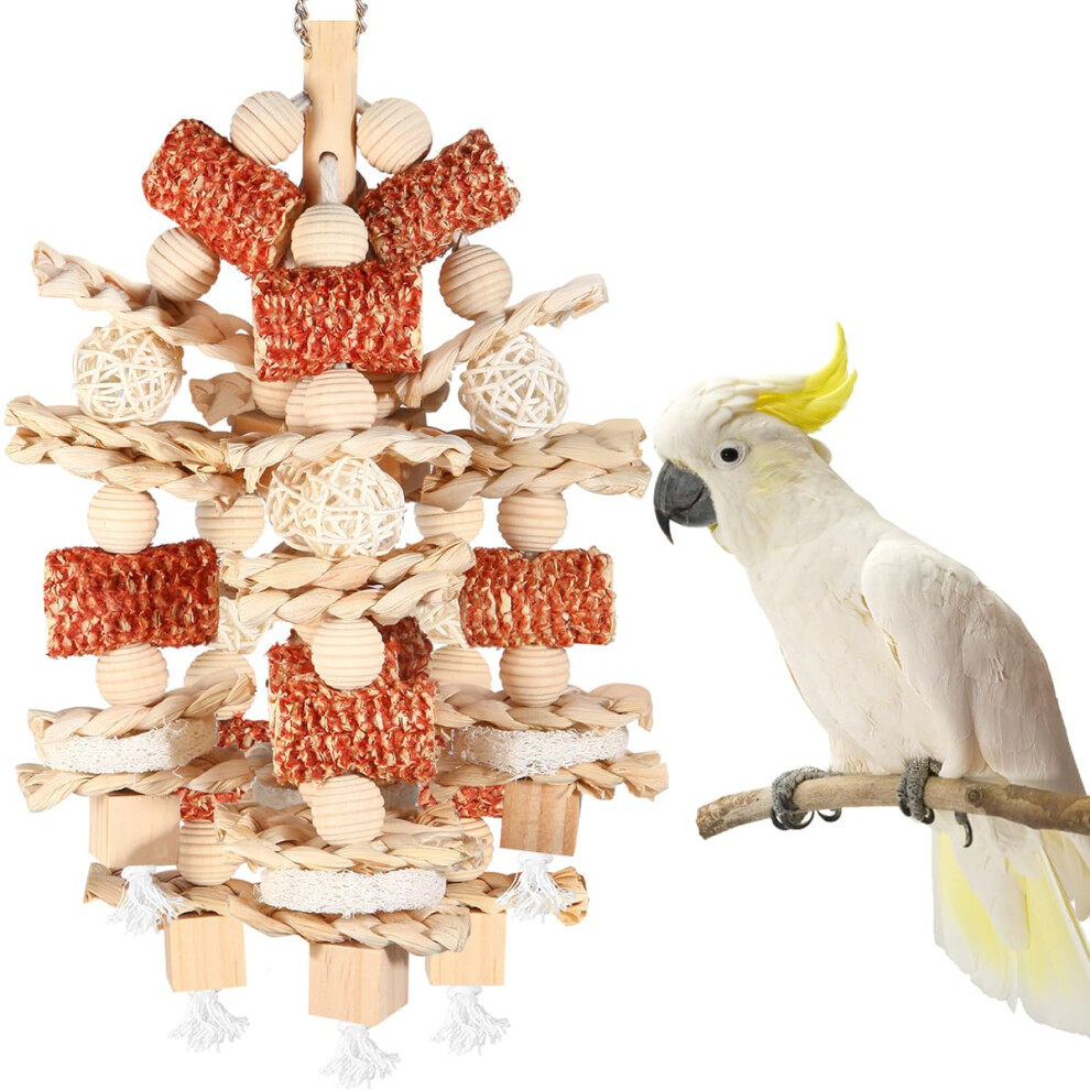 Yixund Natural Corn Cob & Loofah Slices Bird Chew Toys - Large Bird Parrot Toys For African Grey, Macaws, Cockatoos, Amazon & Other Medium Parrot