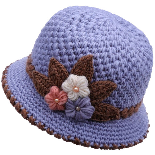 Dames gebreide muts met bloemenprint, wollen muts (1 stuk) 1