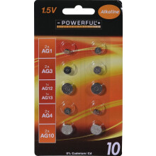 Assorted Alkaline Button Cell Batteries 1.5V Pack of 10 AG1 AG3 AG4 AG10 AG12 AG13 for Watches Calculators and Small Electronics
