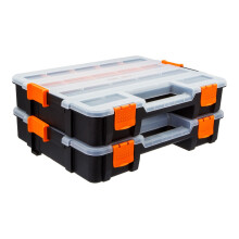 2 Piece Stackable Storage Organiser Box 335x260mm with 17 Compartments Detachable Dividers for Small Parts Screws Bolts and Craft Supplies