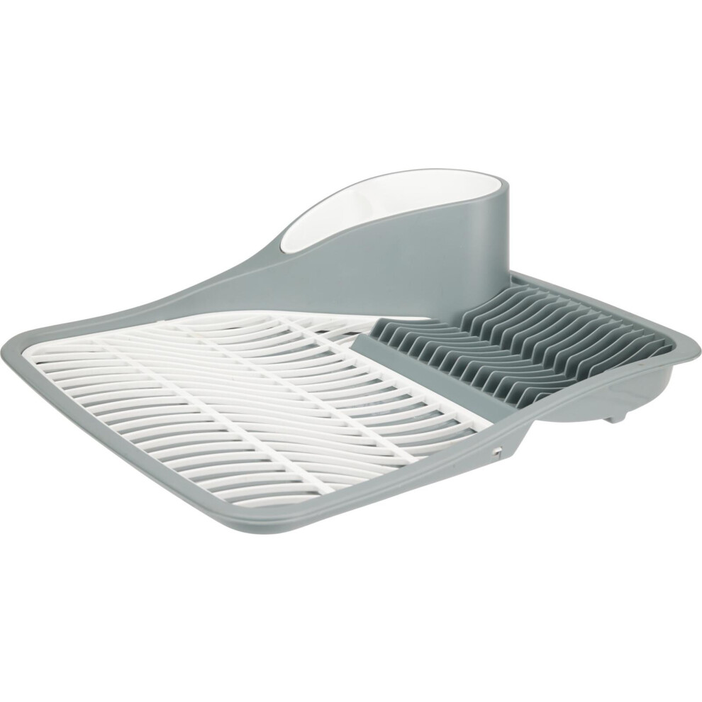 Cool Grey Plastic Dish Drainer 42x33cm Kitchen Drying Rack with Drip Tray - Image 4