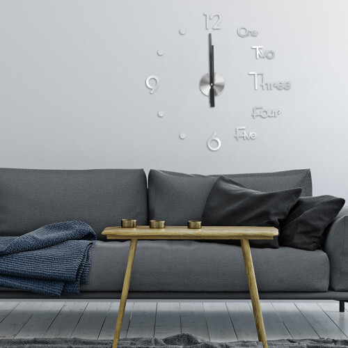 Frameless Acrylic Mirror Wall Clock - Silver, DIY Home Office Decor 2