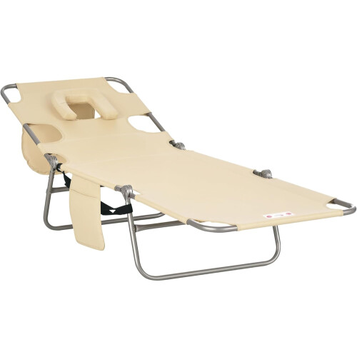Folding Sun Lounger with Face Hole Beige