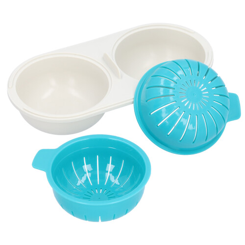 Microwave Egg Poacher Double Cup Food Grade PP Kitchen Tool, Blue 2