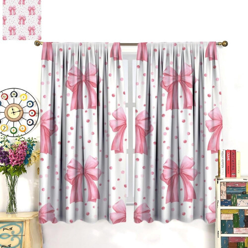 Watercolor Red Bow Curtains Abstract Confetti Pink Polka 2