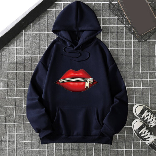 Γυναικεία oversized casual φούτερ με κουκούλα, φαρδιά γραφικά φούτερ, με στρογγυλή 1