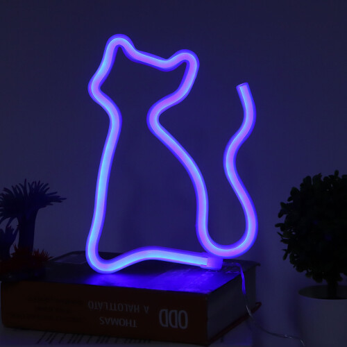Cat Shaped Neon Light LED Decor, 23.5cm Blue, USB/Battery Powered 1