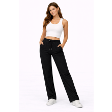 (Black, UK 16) Women Fleece Joggers Open Hem Gym Soft Pants