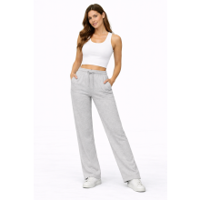 (Grey, UK 10) Women Fleece Joggers Open Hem Gym Soft Pants